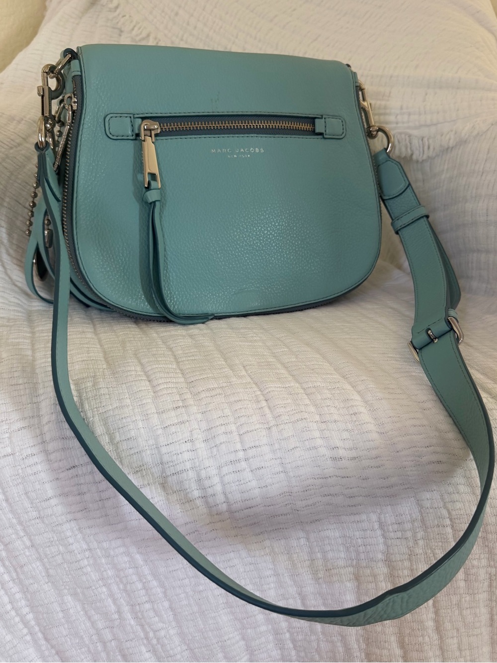 Marc Jacobs Teal Pebbled Leather Saddle Crossbody